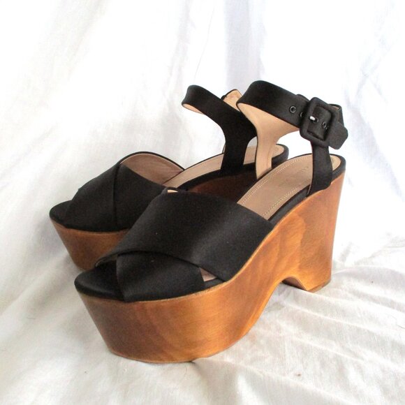 CELINE PARIS ITALY Strappy WEDGE PLATFORM PUMP Shoe 36 Sheer Italy BLACK - Picture 1 of 8